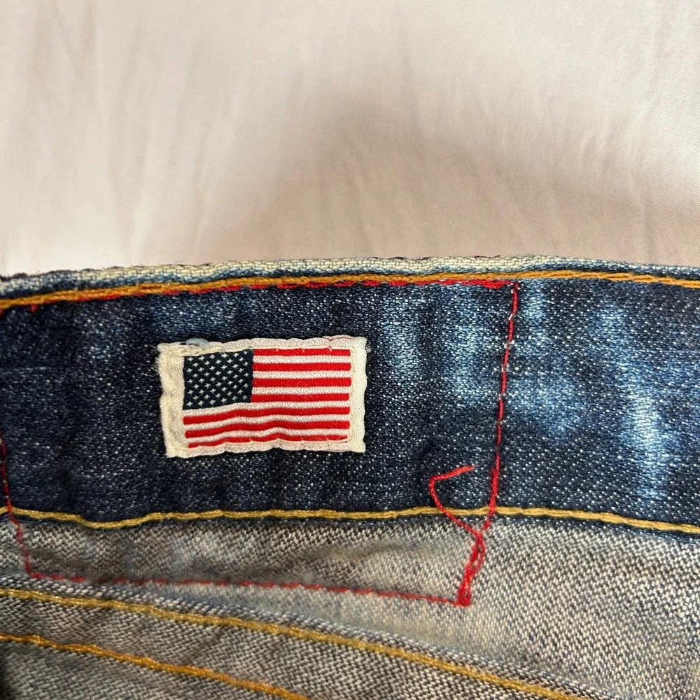 True Religion Ricky Jeans Mens 40 Acid Wash Straight Leg Blue White Made in USA